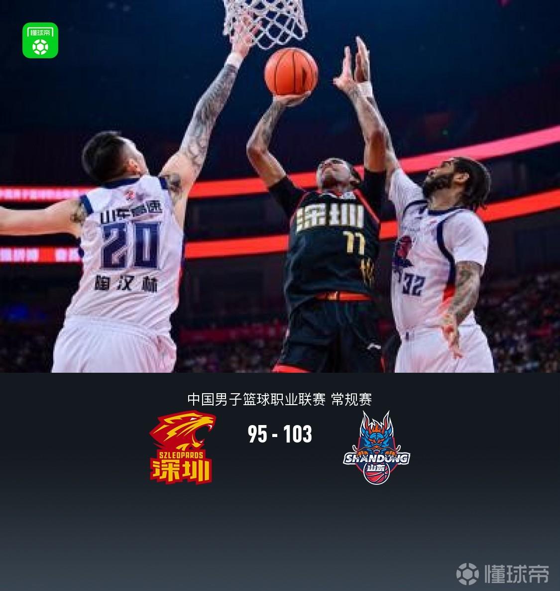 山东103-95终结深圳15连胜，克里斯23+10，史密斯空砍34分